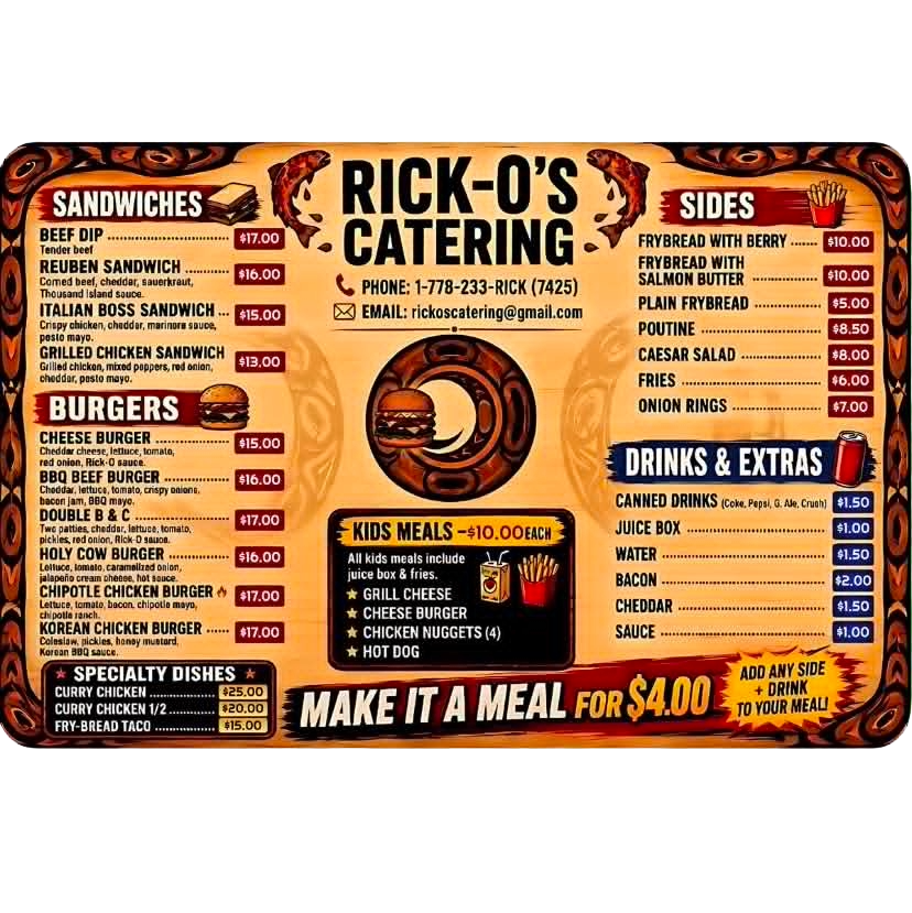 Rick-O's Menu